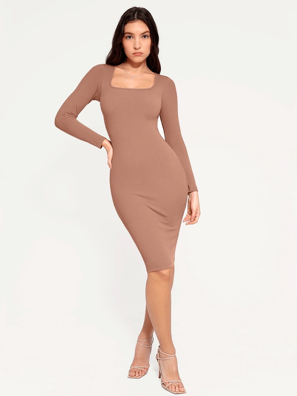 Shapewear Long Sleeve Square Neck Modal Slimming Midi Dress